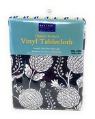 Wholesale - 52" X 70" BLACK FLOWER PRINT FLANNEL BACKED VINYL TABLE CLOTH, UPC: 854306008914